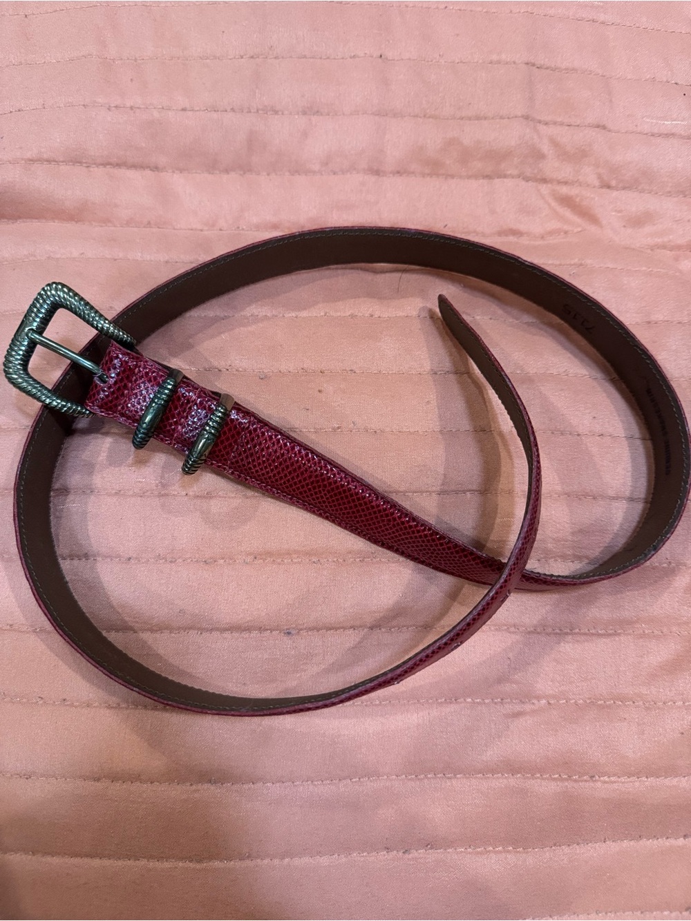 Torino Burgundy Genuine Snakeskin Belt with Gunmetal Buckle Made in USA Sz L